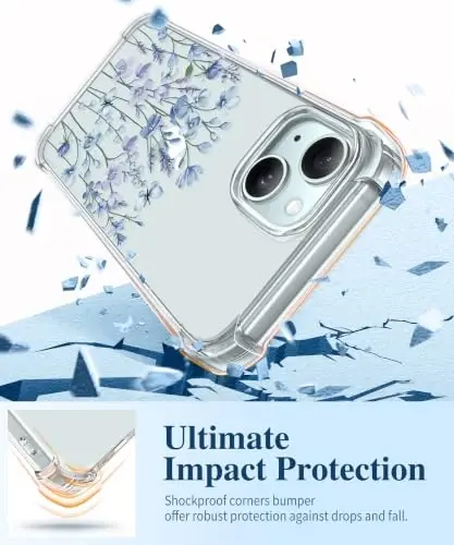 GVIEWIN for iPhone 15 Case Floral, Screen Protector & Camera Lens Protector | Non Yellowing, Soft Shockproof Clear Protective Phone Cover for Women, Flower Pattern Design 6.1