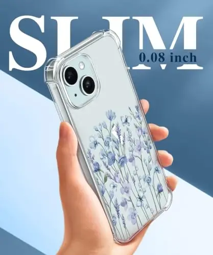 GVIEWIN for iPhone 15 Case Floral, Screen Protector & Camera Lens Protector | Non Yellowing, Soft Shockproof Clear Protective Phone Cover for Women, Flower Pattern Design 6.1