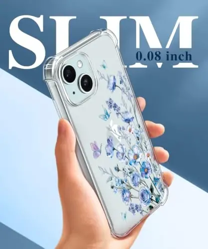 GVIEWIN for iPhone 15 Case Floral, Screen Protector & Camera Lens Protector | Non Yellowing, Soft Shockproof Clear Protective Phone Cover for Women, Flower Pattern Design 6.1