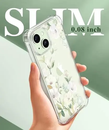GVIEWIN for iPhone 15 Case Floral, Screen Protector & Camera Lens Protector | Non Yellowing, Soft Shockproof Clear Protective Phone Cover for Women, Flower Pattern Design 6.1