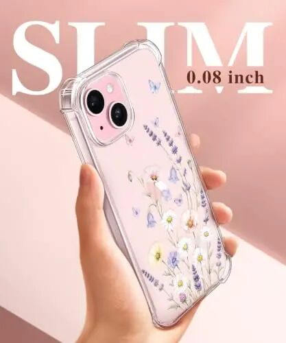 GVIEWIN for iPhone 15 Case Floral, Screen Protector & Camera Lens Protector | Non Yellowing, Soft Shockproof Clear Protective Phone Cover for Women, Flower Pattern Design 6.1