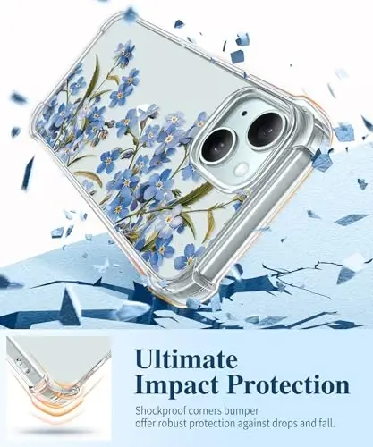 GVIEWIN for iPhone 15 Case Floral, with Screen Protector&Camera Lens Protector,[Non Yellowing] Soft Shockproof Clear Phone Protective Cover for Women, Flower Pattern Design 6.1