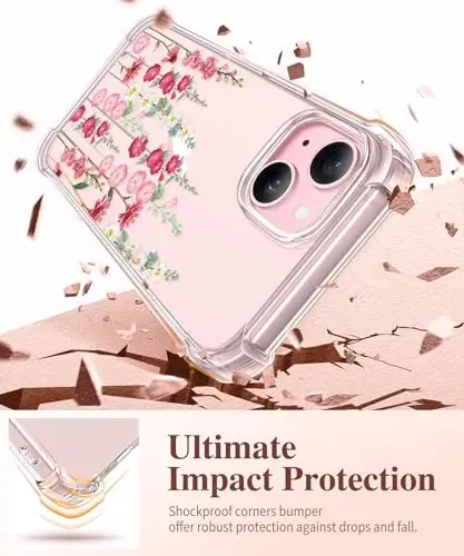 GVIEWIN for iPhone 15 Case Floral, with Screen Protector&Camera Lens Protector,[Non Yellowing] Soft Shockproof Clear Phone Protective Cover for Women, Flower Pattern Design 6.1