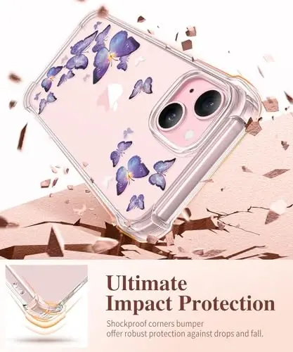 GVIEWIN for iPhone 15 Case Floral, with Screen Protector&Camera Lens Protector,[Non Yellowing] Soft Shockproof Clear Phone Protective Cover for Women, Flower Pattern Design 6.1