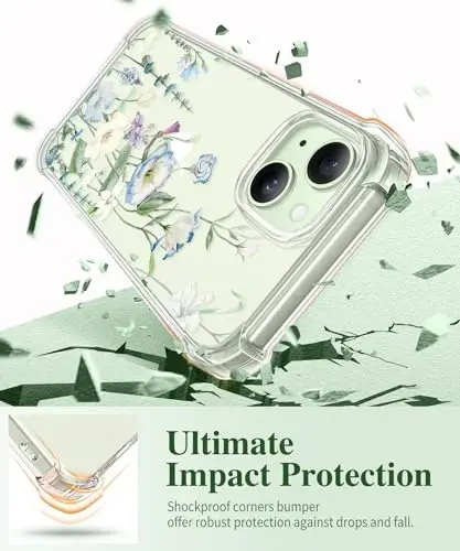 GVIEWIN for iPhone 15 Case Floral, with Screen Protector&Camera Lens Protector,[Non Yellowing] Soft Shockproof Clear Phone Protective Cover for Women, Flower Pattern Design 6.1