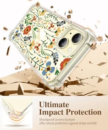 GVIEWIN for iPhone 15 Case Floral, with Screen Protector&Camera Lens Protector,[Non Yellowing] Soft Shockproof Clear Phone Protective Cover for Women, Flower Pattern Design 6.1