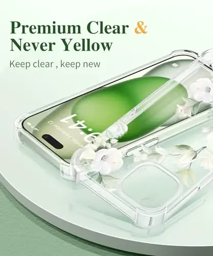 GVIEWIN for iPhone 15 Case Floral, with Screen Protector&Camera Lens Protector,[Non Yellowing] Soft Shockproof Clear Phone Protective Cover for Women, Flower Pattern Design 6.1