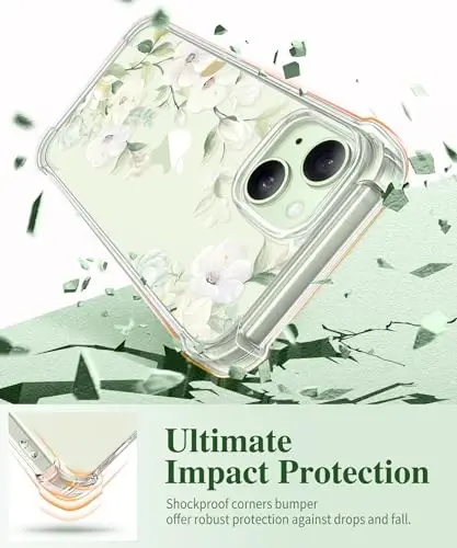 GVIEWIN for iPhone 15 Case Floral, with Screen Protector&Camera Lens Protector,[Non Yellowing] Soft Shockproof Clear Phone Protective Cover for Women, Flower Pattern Design 6.1