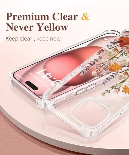 GVIEWIN for iPhone 15 Case Floral, with Screen Protector&Camera Lens Protector,[Non Yellowing] Soft Shockproof Clear Phone Protective Cover for Women, Flower Pattern Design 6.1