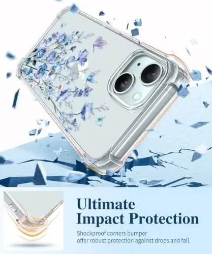 GVIEWIN for iPhone 15 Plus Case Floral, Screen Protector & Lens Protector | Non Yellowing, Soft Shockproof Clear Phone Protective Cover for Women, Flower Pattern Design 6.7