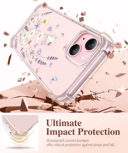 GVIEWIN for iPhone 15 Plus Case Floral, Screen Protector & Lens Protector | Non Yellowing, Soft Shockproof Clear Phone Protective Cover for Women, Flower Pattern Design 6.7