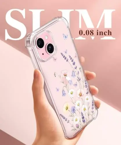 GVIEWIN for iPhone 15 Plus Case Floral, Screen Protector & Lens Protector | Non Yellowing, Soft Shockproof Clear Phone Protective Cover for Women, Flower Pattern Design 6.7