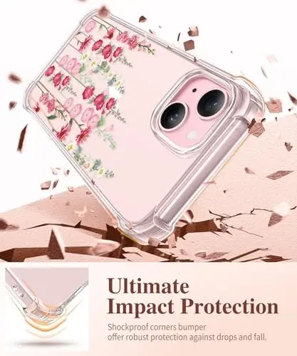 GVIEWIN for iPhone 15 Plus Case Floral, with Screen Protector&Camera Lens Protector,[Non Yellowing] Soft Shockproof Clear Phone Protective Cover for Women, Flower Pattern Design 6.7