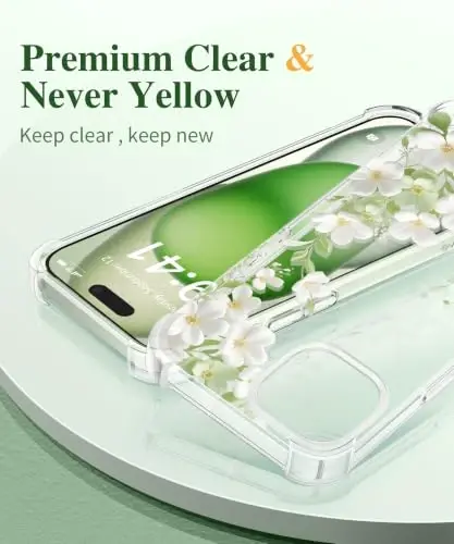 GVIEWIN for iPhone 15 Plus Case Floral, with Screen Protector&Camera Lens Protector,[Non Yellowing] Soft Shockproof Clear Phone Protective Cover for Women, Flower Pattern Design 6.7