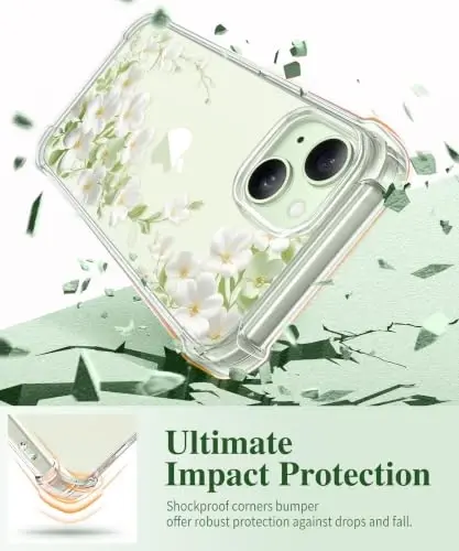 GVIEWIN for iPhone 15 Plus Case Floral, with Screen Protector&Camera Lens Protector,[Non Yellowing] Soft Shockproof Clear Phone Protective Cover for Women, Flower Pattern Design 6.7