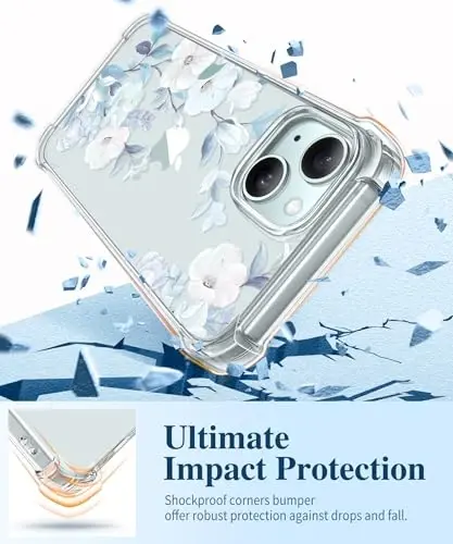 GVIEWIN for iPhone 15 Plus Case Floral, with Screen Protector&Camera Lens Protector,[Non Yellowing] Soft Shockproof Clear Phone Protective Cover for Women, Flower Pattern Design 6.7