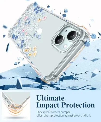 GVIEWIN for iPhone 15 Plus Case Floral, with Screen Protector&Camera Lens Protector,[Non Yellowing] Soft Shockproof Clear Phone Protective Cover for Women, Flower Pattern Design 6.7