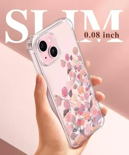 GVIEWIN for iPhone 15 Plus Case Floral, with Screen Protector&Camera Lens Protector,[Non Yellowing] Soft Shockproof Clear Phone Protective Cover for Women, Flower Pattern Design 6.7
