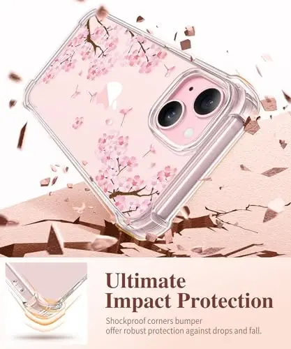 GVIEWIN for iPhone 15 Plus Case Floral, with Screen Protector&Camera Lens Protector,[Non Yellowing] Soft Shockproof Clear Phone Protective Cover for Women, Flower Pattern Design 6.7
