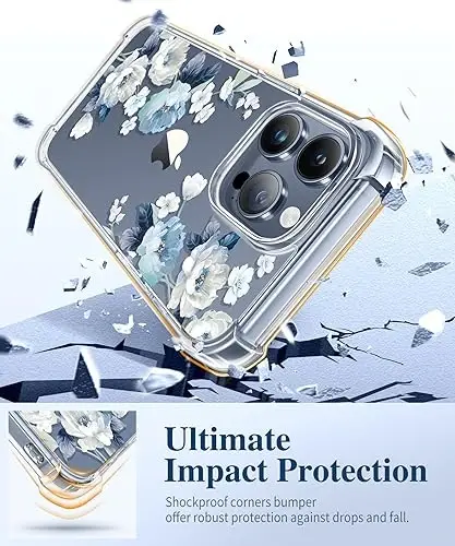 GVIEWIN for iPhone 15 Pro Case Floral, Screen Protector & Lens Protector | Non Yellowing, Soft Shockproof Clear Phone Protective Cover for Women, Flower Pattern Design 6.1