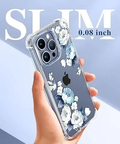 GVIEWIN for iPhone 15 Pro Case Floral, Screen Protector & Lens Protector | Non Yellowing, Soft Shockproof Clear Phone Protective Cover for Women, Flower Pattern Design 6.1