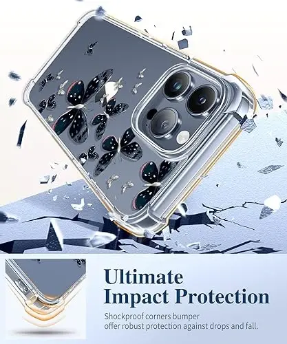 GVIEWIN for iPhone 15 Pro Case Floral, with Screen Protector&Camera Lens Protector,[Non Yellowing] Slim Shockproof Clear Phone Protective Cover for Women, Flower Pattern Design 6.1