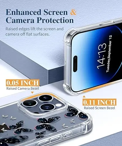 GVIEWIN for iPhone 15 Pro Case Floral, with Screen Protector&Camera Lens Protector,[Non Yellowing] Slim Shockproof Clear Phone Protective Cover for Women, Flower Pattern Design 6.1