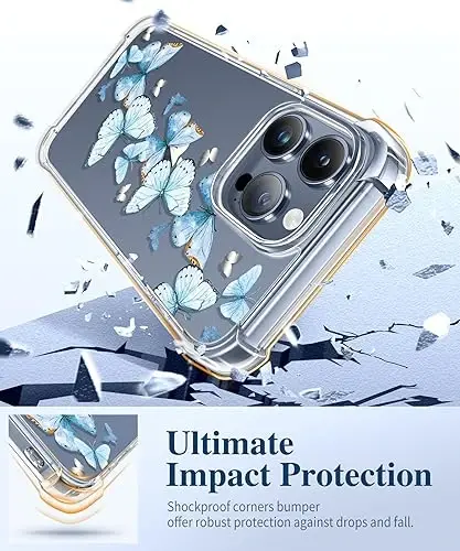 GVIEWIN for iPhone 15 Pro Case Floral, with Screen Protector&Camera Lens Protector,[Non Yellowing] Slim Shockproof Clear Phone Protective Cover for Women, Flower Pattern Design 6.1