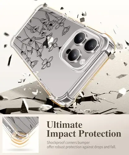 GVIEWIN for iPhone 15 Pro Case Floral, with Screen Protector&Camera Lens Protector,[Non Yellowing] Slim Shockproof Clear Phone Protective Cover for Women, Flower Pattern Design 6.1
