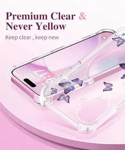 GVIEWIN for iPhone 16 Case Floral, with Screen Protector&Camera Lens Protector, [Non Yellowing] Soft Shockproof Clear Phone Protective Cover for Women, Flower Pattern Design 6.1