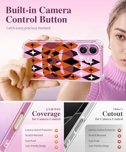 GVIEWIN for iPhone 16 Case Floral, with Screen Protector&Camera Lens Protector, [Non Yellowing] Soft Shockproof Clear Phone Protective Cover for Women, Flower Pattern Design 6.1