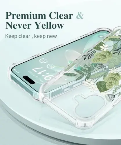 GVIEWIN for iPhone 16 Case Floral, with Screen Protector&Camera Lens Protector, [Non Yellowing] Soft Shockproof Clear Phone Protective Cover for Women, Flower Pattern Design 6.1