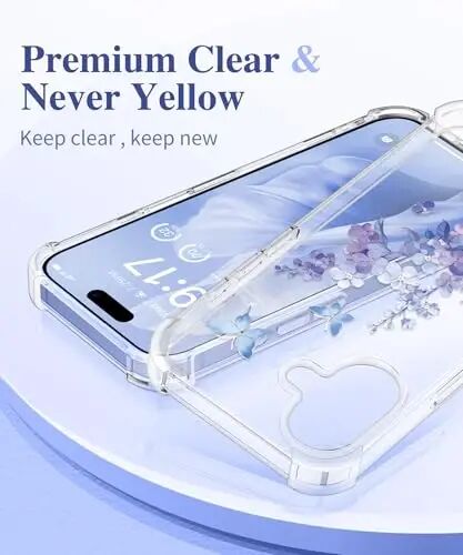GVIEWIN for iPhone 16 Case Floral, with Screen Protector&Camera Lens Protector, [Non Yellowing] Soft Shockproof Clear Phone Protective Cover for Women, Flower Pattern Design 6.1