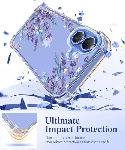 GVIEWIN for iPhone 16 Case Floral, with Screen Protector&Camera Lens Protector, [Non Yellowing]Soft Shockproof Clear Phone Protective Cover for Women, Flower Pattern Design 6.1