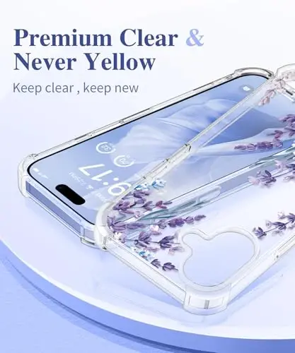 GVIEWIN for iPhone 16 Case Floral, with Screen Protector&Camera Lens Protector, [Non Yellowing]Soft Shockproof Clear Phone Protective Cover for Women, Flower Pattern Design 6.1