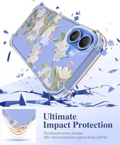 GVIEWIN for iPhone 16 Case, with Screen Protector & Camera Lens Protector, Floral Shockproof Protective Bumper Slim Soft Clear Phone Cover for Women 2024 6.1