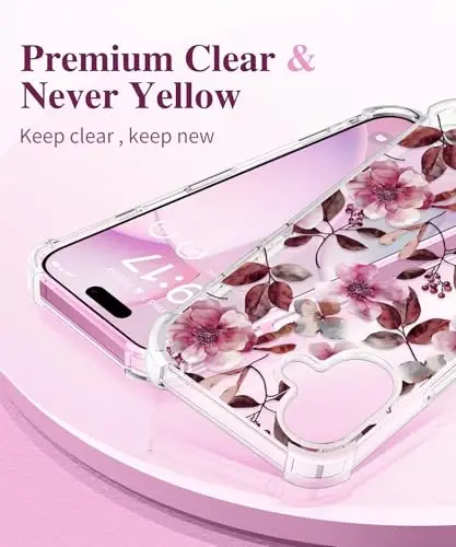 GVIEWIN for iPhone 16 Case, with Screen Protector & Camera Lens Protector, Floral Shockproof Protective Bumper Slim Soft Clear Phone Cover for Women 2024 6.1