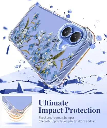 GVIEWIN for iPhone 16 Plus Case Floral, with Screen Protector&Camera Lens Protector, [Non Yellowing] Soft Shockproof Clear Phone Protective Cover for Women, Flower Pattern Design 6.7