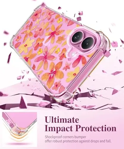 GVIEWIN for iPhone 16 Plus Case Floral, with Screen Protector&Camera Lens Protector, [Non Yellowing] Soft Shockproof Clear Phone Protective Cover for Women, Flower Pattern Design 6.7