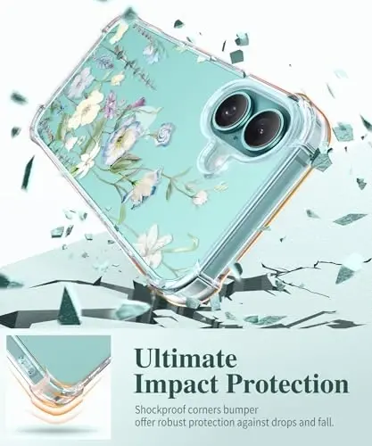 GVIEWIN for iPhone 16 Plus Case Floral, with Screen Protector&Camera Lens Protector, [Non Yellowing]Soft Shockproof Clear Phone Protective Cover for Women, Flower Pattern Design 6.7