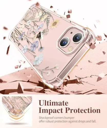 GVIEWIN for iPhone 13 Case Floral, with Screen Protector&Camera Lens Protector,[Non Yellowing] Soft Shockproof Clear Phone Protective Cover for Women, Flower Pattern Design 6.1