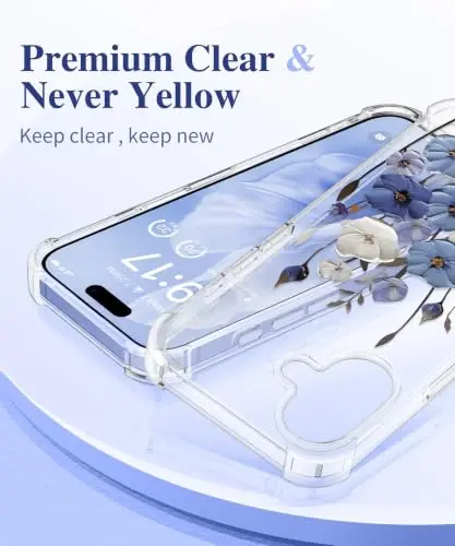 GVIEWIN for iPhone 16 Plus Case Floral, with Screen Protector&Camera Lens Protector,[Non Yellowing] Soft Shockproof Clear Phone Protective Cover Women, Flower Pattern Design 6.7