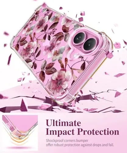 GVIEWIN for iPhone 16 Plus Case, with Screen Protector & Camera Lens Protector, Floral Shockproof Protective Bumper Slim Soft Clear Phone Cover for Women 2024 6.7