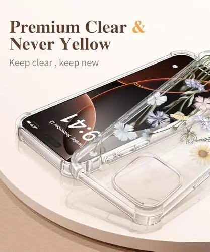 GVIEWIN for iPhone 16 Pro Case, with Screen Protector & Camera Lens Protector, Floral Shockproof Protective Bumper Slim Clear Phone Cover for Women 2024 6.3'', Vibrant Spring - 3