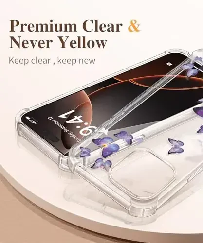 GVIEWIN for iPhone 16 Pro Case, with Screen Protector & Camera Lens Protector, Military-Grade Protection, Clear Shockproof Slim Floral Women Phone Case for iPhone 16 Pro, Alluring Butterfly/Purple - 3