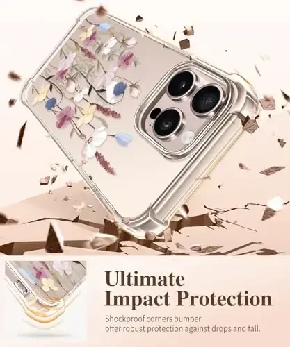 GVIEWIN for iPhone 16 Pro Case, with Screen Protector & Camera Lens Protector, Military-Grade Protection, Clear Shockproof Slim Floral Women Phone Case for iPhone 16 Pro, Bouquet/Colorful - 4