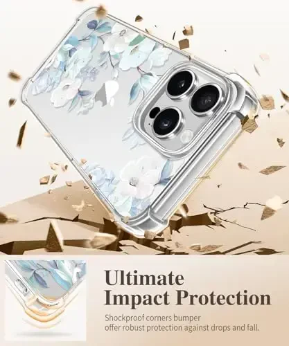 GVIEWIN for iPhone 16 Pro Case, with Screen Protector & Camera Lens Protector, Military-Grade Protection, Clear Shockproof Slim Floral Women Phone Case for iPhone 16 Pro, Hibiscus - 4