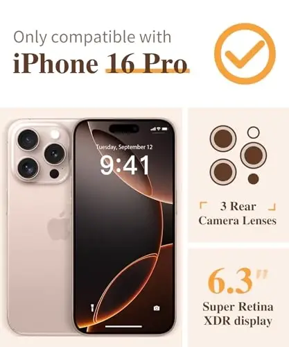 GVIEWIN for iPhone 16 Pro Case, with Screen Protector & Camera Lens Protector, Military-Grade Protection, Clear Shockproof Slim Floral Women Phone Case for iPhone 16 Pro, Petite Blooms/Golden - 2