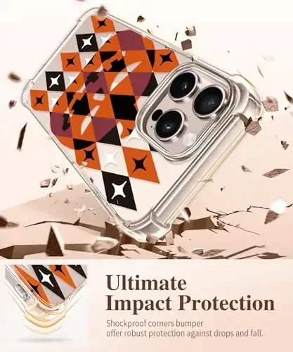 GVIEWIN for iPhone 16 Pro Case, with Screen Protector & Camera Lens Protector, Military-Grade Protection, Clear Shockproof Slim Floral Women Phone Case for iPhone 16 Pro, Pumpkin/Orange - 4