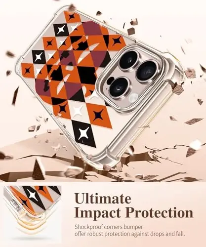 GVIEWIN for iPhone 16 Pro Case, with Screen Protector & Camera Lens Protector, Military-Grade Protection, Clear Shockproof Slim Floral Women Phone Case for iPhone 16 Pro, Pumpkin/Orange - 4